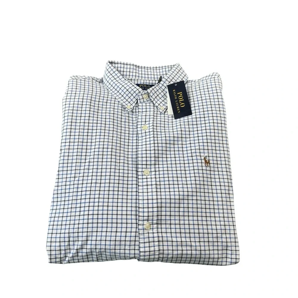 Polo Ralph Lauren White Blue Navy Checked Cotton L/S Button Down Shirt 2XL NWT